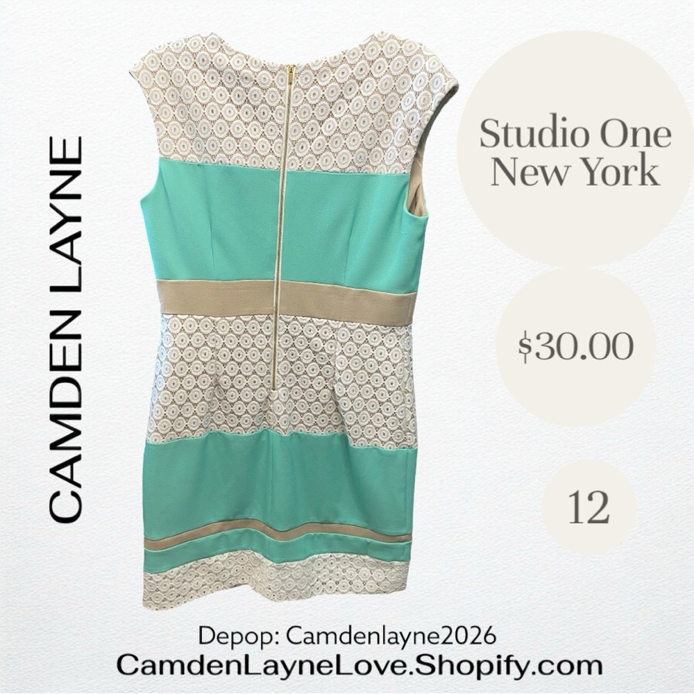 Studio One Green and Tan Mini Dress - Picture 3 of 6